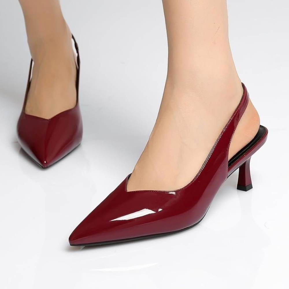 Women’s Susanny Pointed Toe Slingback Kitten Heel Pumps - Burgundy - size 10.5 - Picture 2 of 15